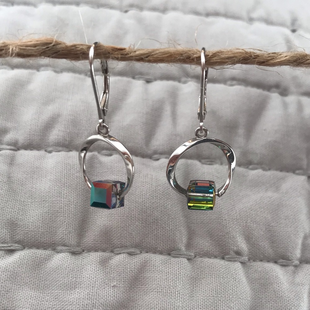 925 Sterling Silver Iridescent Block Earrings